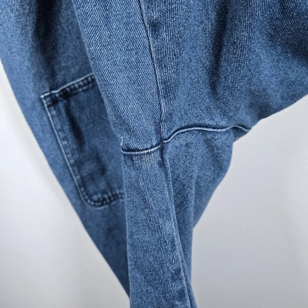 Vintage 90s Mountain Lake Casuals Patchwork Cropped Blue Jean Overalls Medium